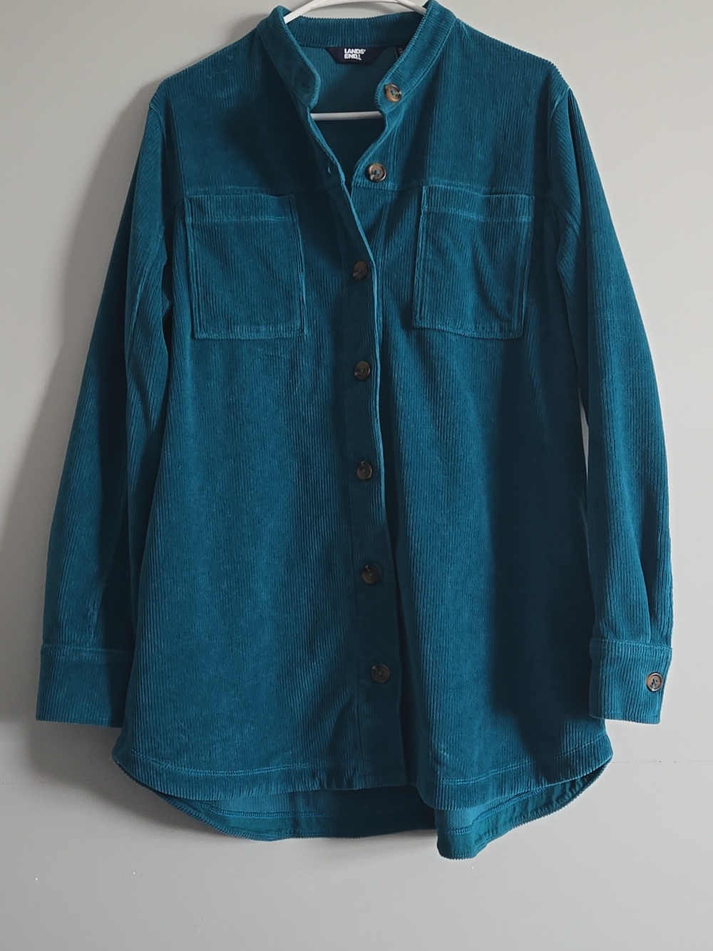 Lands' End Teal Corduroy Button-down Shirt Jacket / Shacket With Pockets, Large